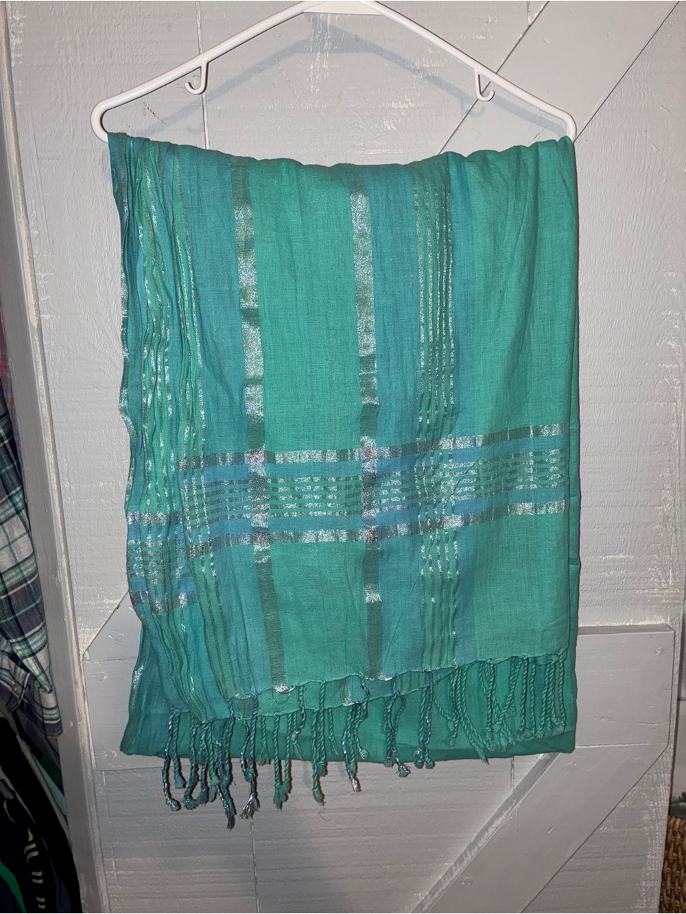 Sarong 36 x 84 in aqua & silver linen